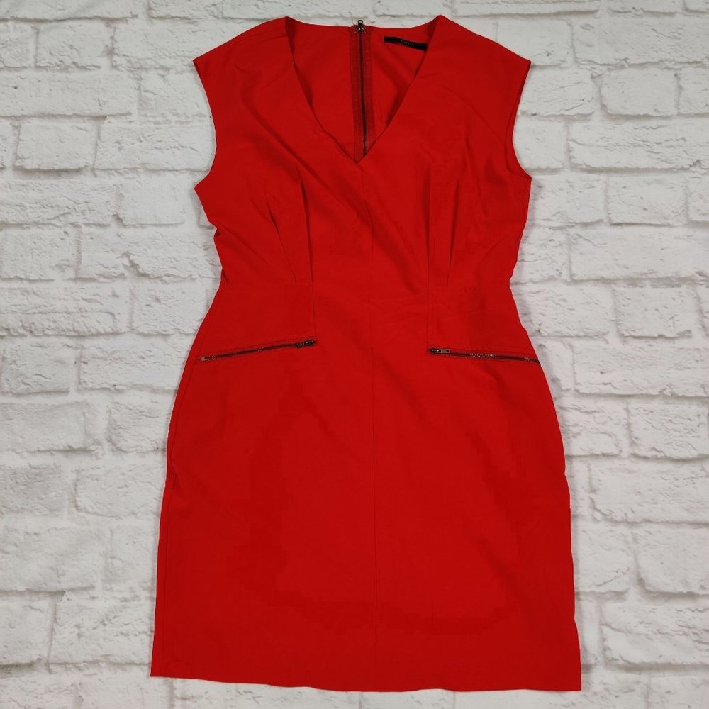 Forever 21 womens sleeveless fitted office v neck pleated a-line dress red sz M